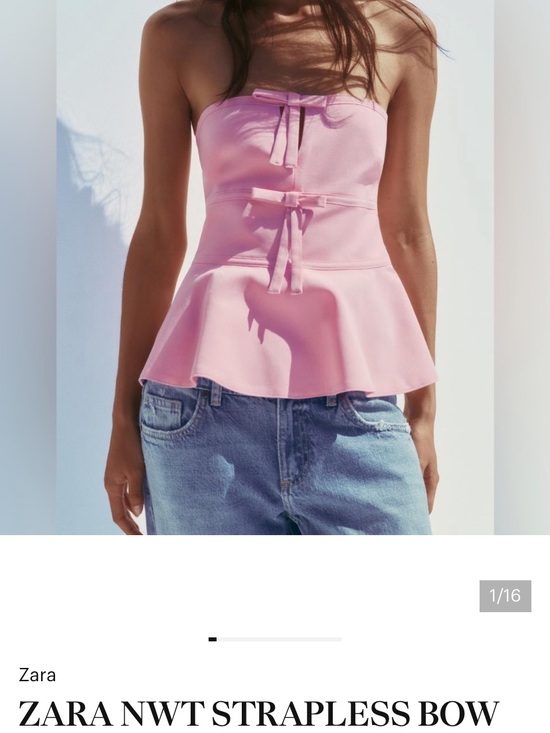 Zara Tops - Zara Strapless Peplum Camisole with Front Bows in Pink